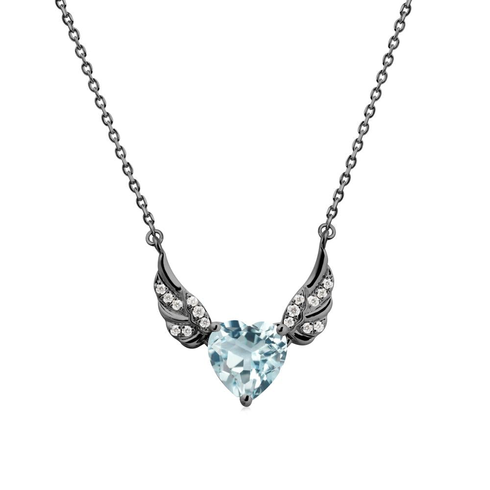 Winged Heart Shaped Aquamarine Pendant - LUO Jewelry #metal_black finish sterling silver