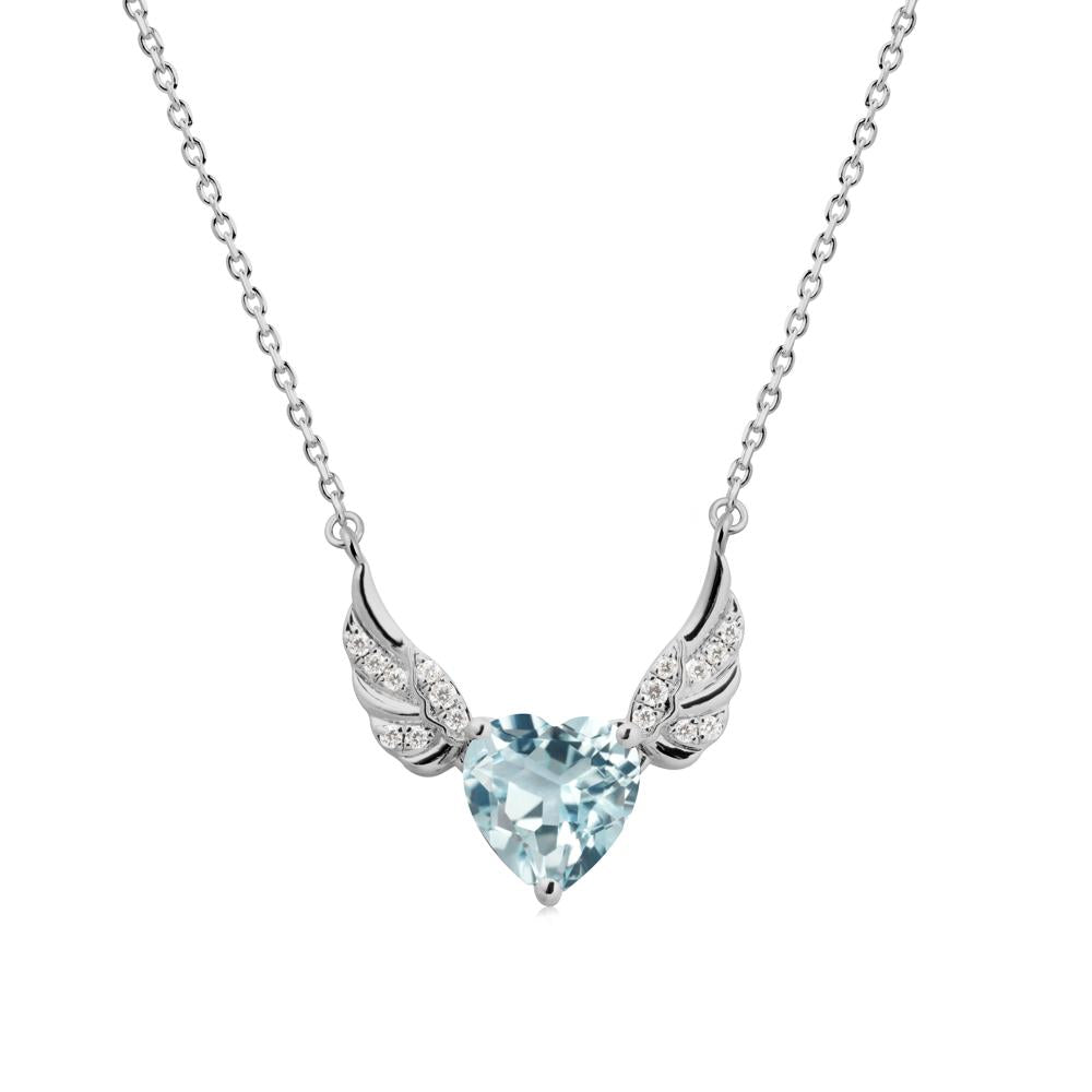 Winged Heart Shaped Aquamarine Pendant - LUO Jewelry #metal_platinum
