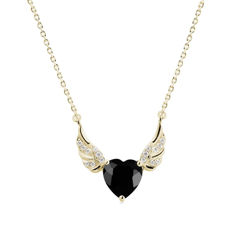 Angel Wing Heart Shaped Black Spinel Necklace - LUO Jewelry #metal_14k yellow gold