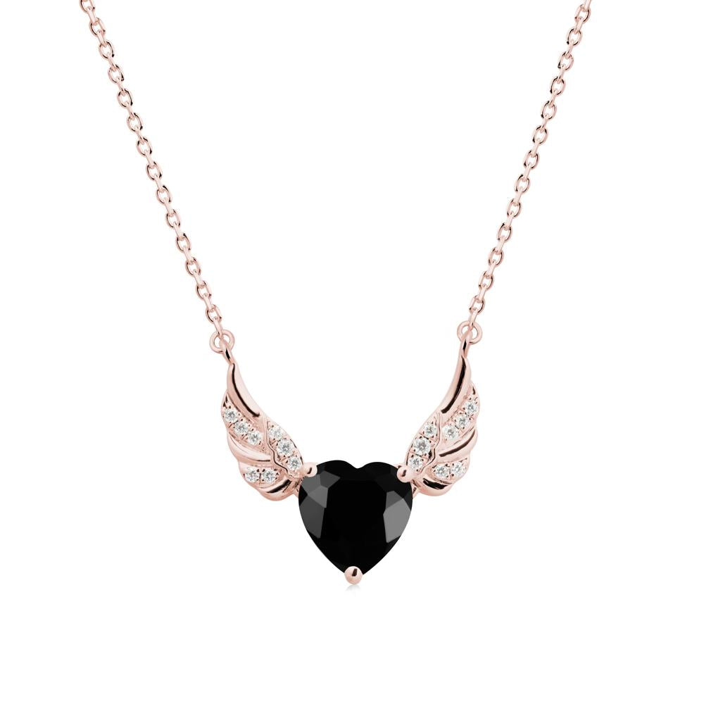 Angel Wing Heart Shaped Black Spinel Necklace - LUO Jewelry #metal_18k rose gold
