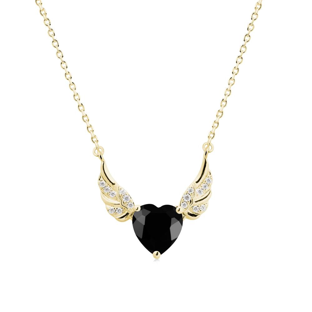 Angel Wing Heart Shaped Black Spinel Necklace - LUO Jewelry #metal_18k yellow gold