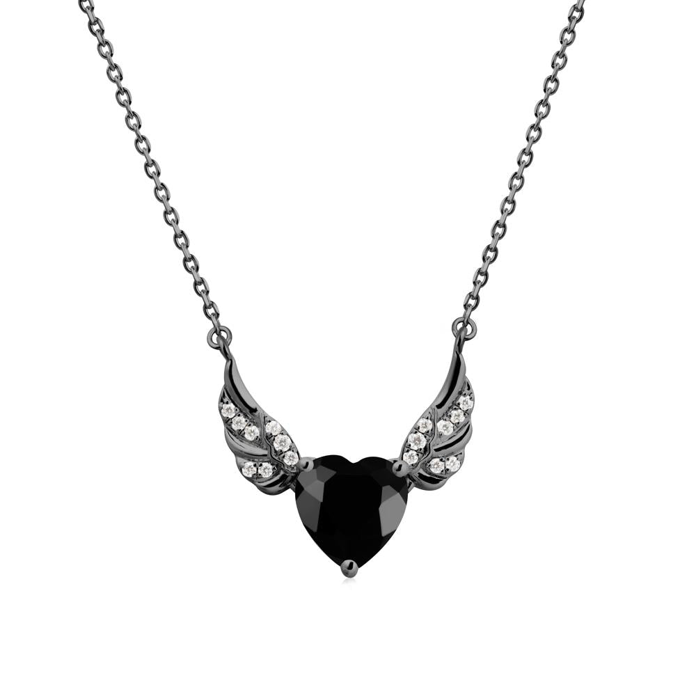 Angel Wing Heart Shaped Black Spinel Necklace - LUO Jewelry #metal_black finish sterling silver