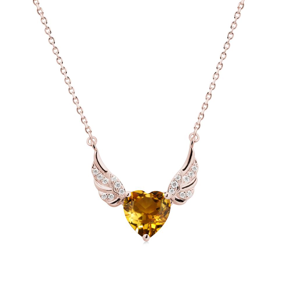 Winged Heart Shaped Citrine Pendant - LUO Jewelry #metal_14k rose gold