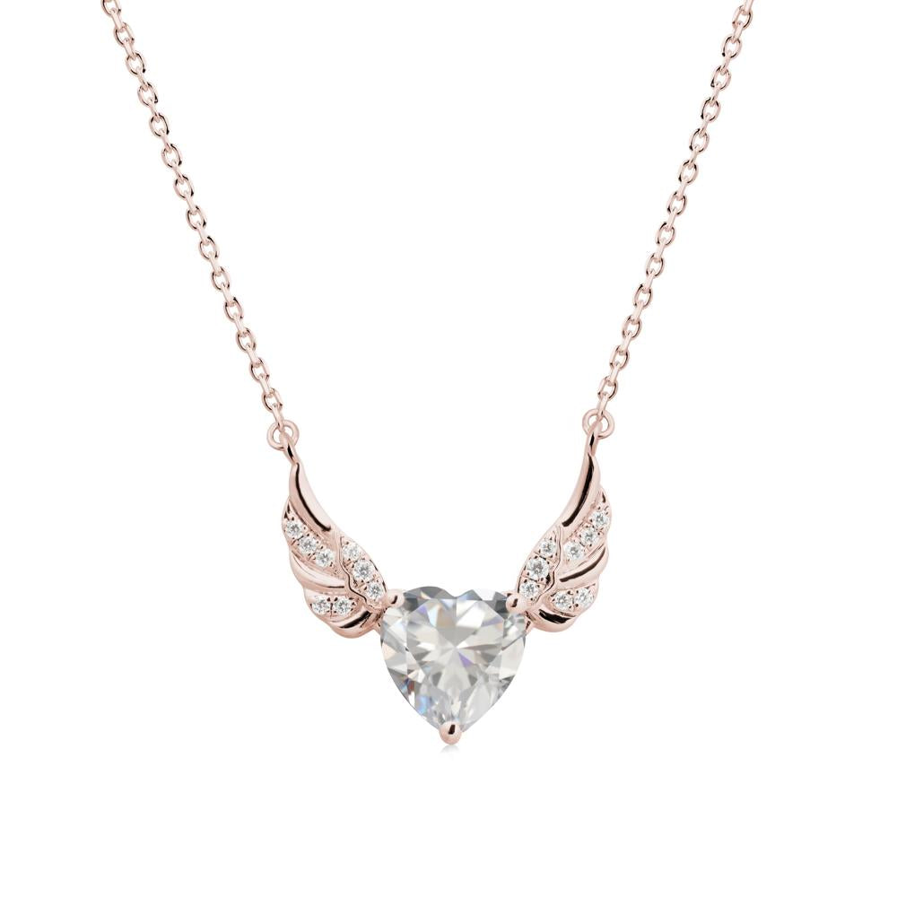 Angel Wing Heart Shaped Cubic Zirconia Necklace - LUO Jewelry #metal_14k rose gold