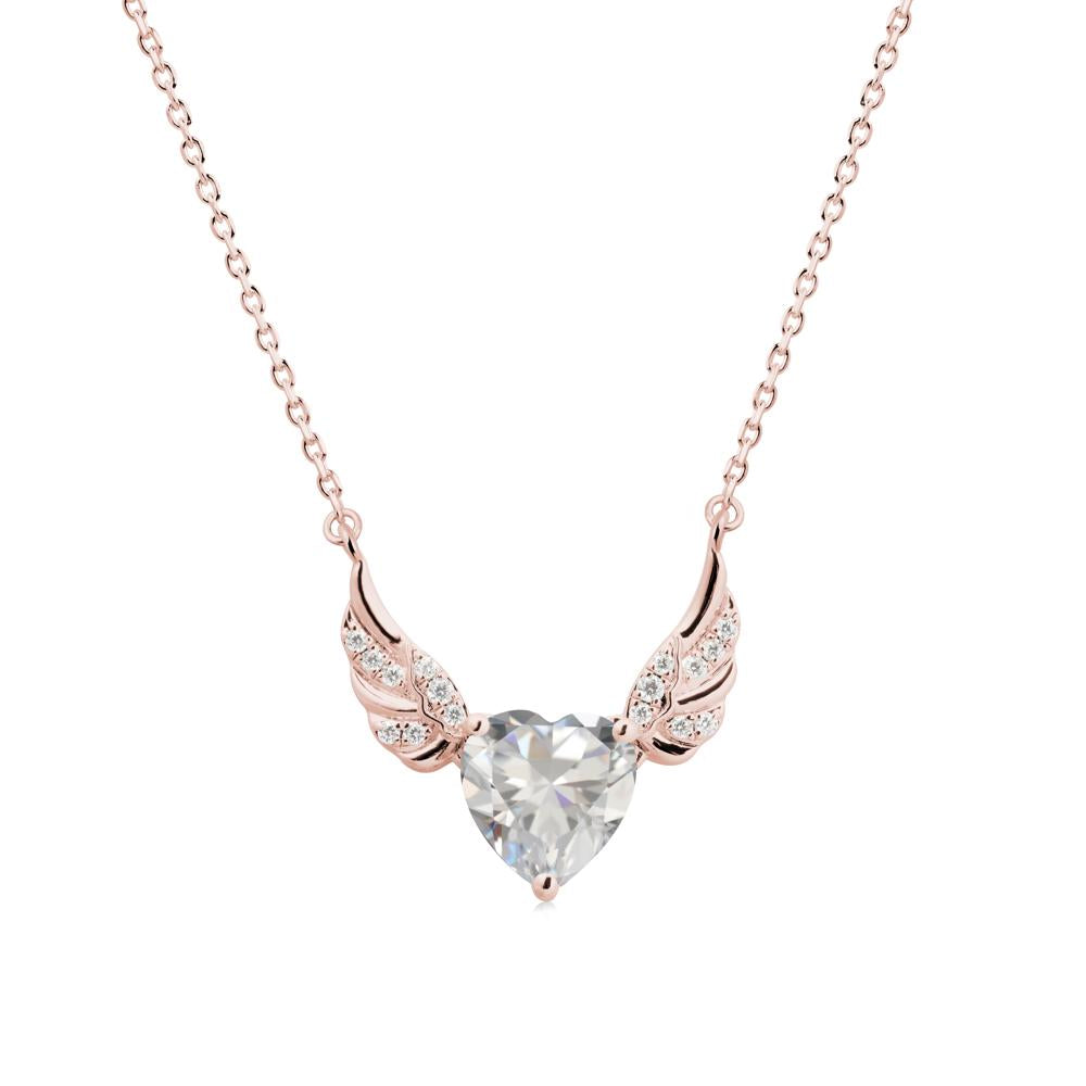 Angel Wing Heart Shaped Cubic Zirconia Necklace - LUO Jewelry #metal_18k rose gold