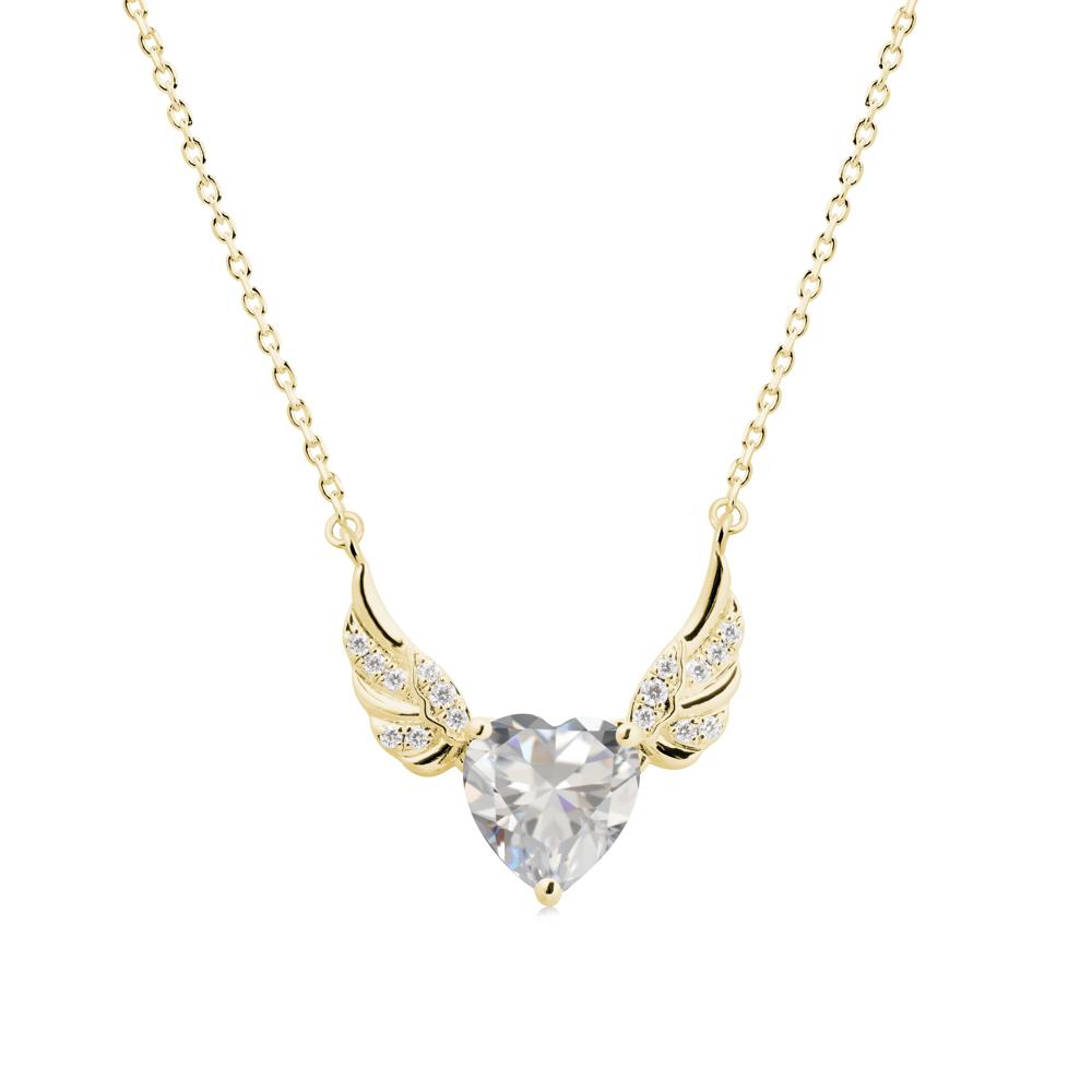 Angel Wing Heart Shaped Cubic Zirconia Necklace - LUO Jewelry #metal_18k yellow gold