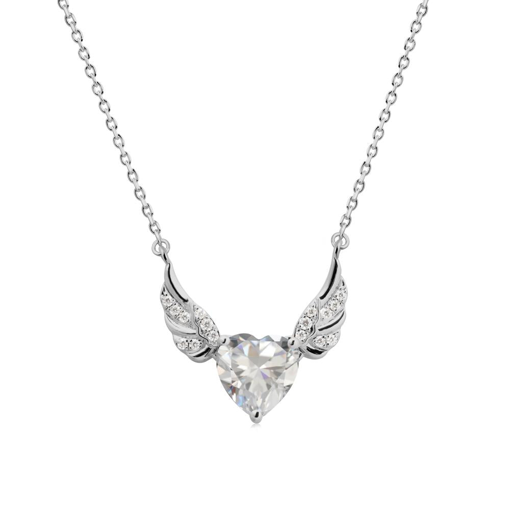 Angel Wing Heart Shaped Cubic Zirconia Necklace - LUO Jewelry #metal_platinum