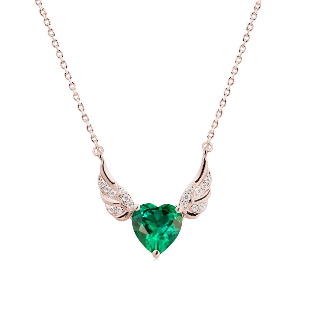 Winged Heart Shaped Emerald Pendant - LUO Jewelry #metal_14k rose gold