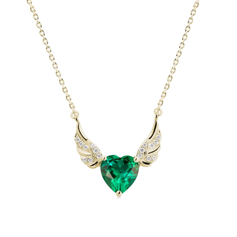 Winged Heart Shaped Emerald Pendant - LUO Jewelry #metal_14k yellow gold