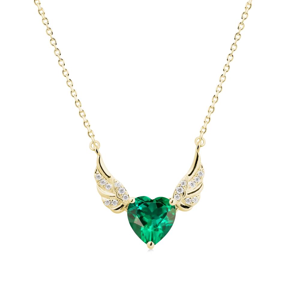Winged Heart Shaped Emerald Pendant - LUO Jewelry #metal_18k yellow gold