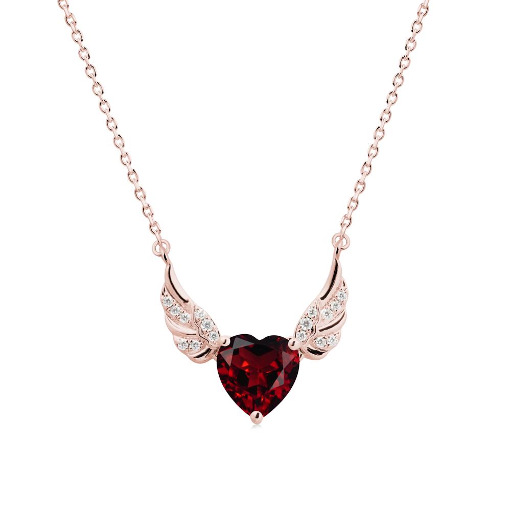 Angel Wing Heart Shaped Garnet Necklace - LUO Jewelry #metal_18k rose gold