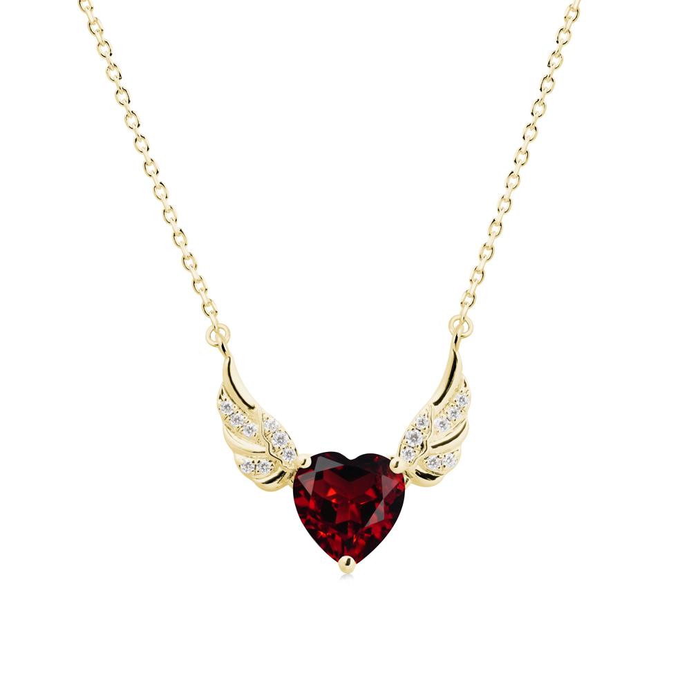 Angel Wing Heart Shaped Garnet Necklace - LUO Jewelry #metal_18k yellow gold