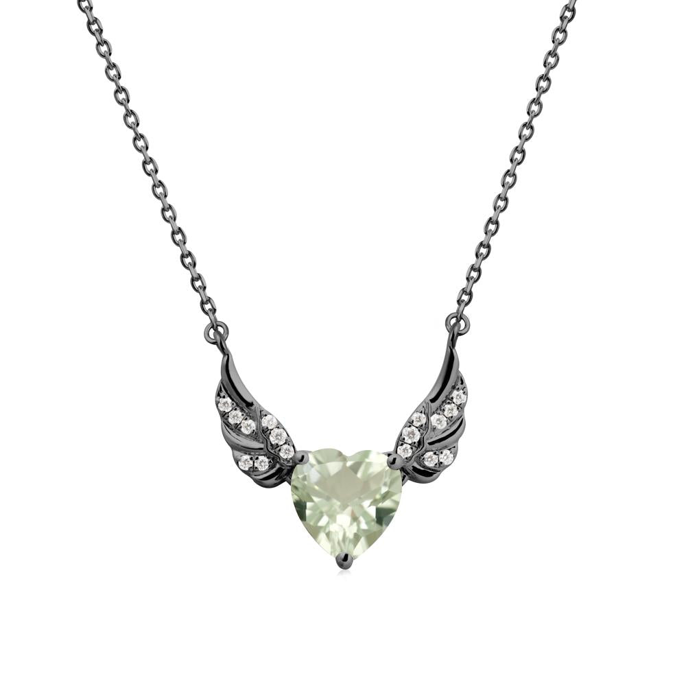 Winged Heart Shaped Green Amethyst Pendant - LUO Jewelry #metal_black finish sterling silver