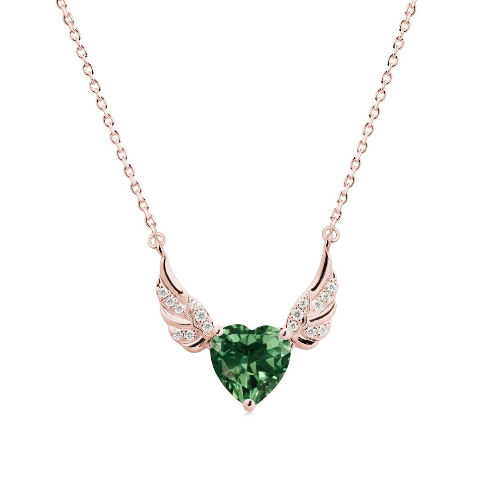 Angel Wing Heart Shaped Green Sapphire Necklace - LUO Jewelry #metal_18k rose gold