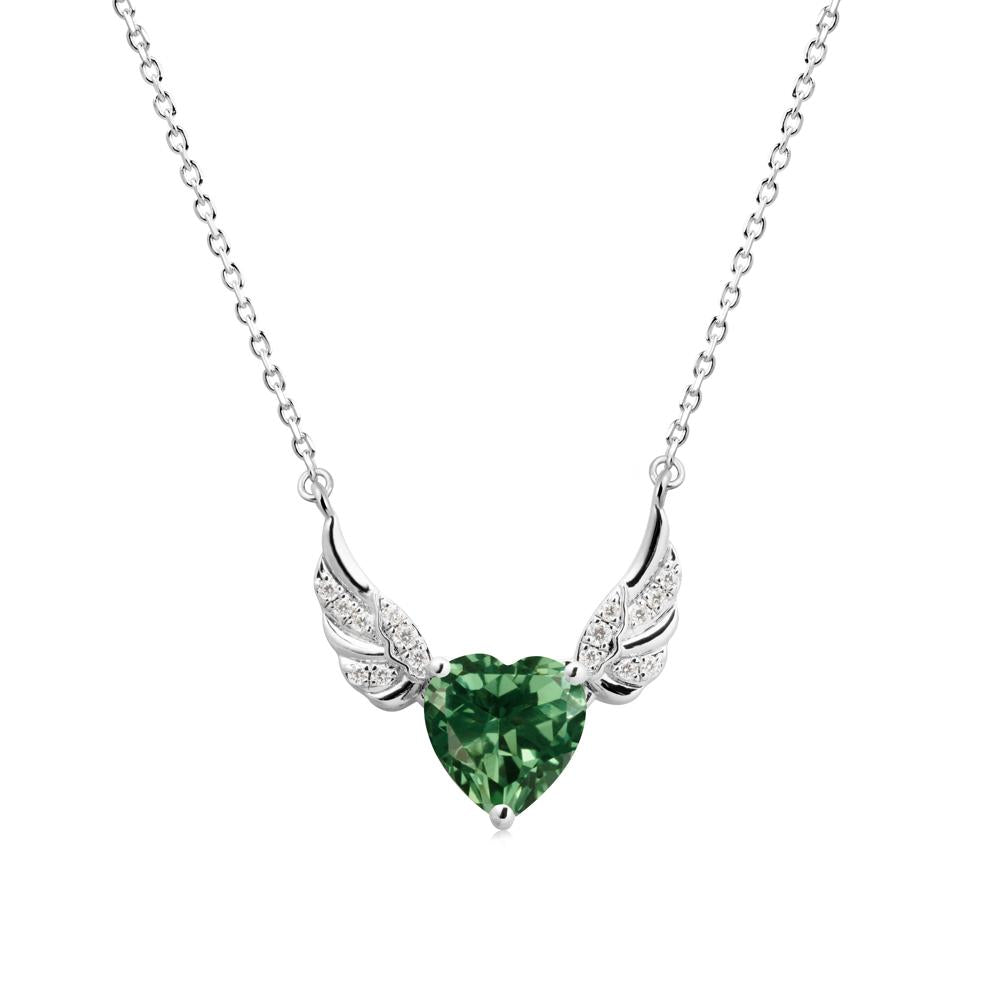 Angel Wing Heart Shaped Green Sapphire Necklace - LUO Jewelry #metal_18k white gold