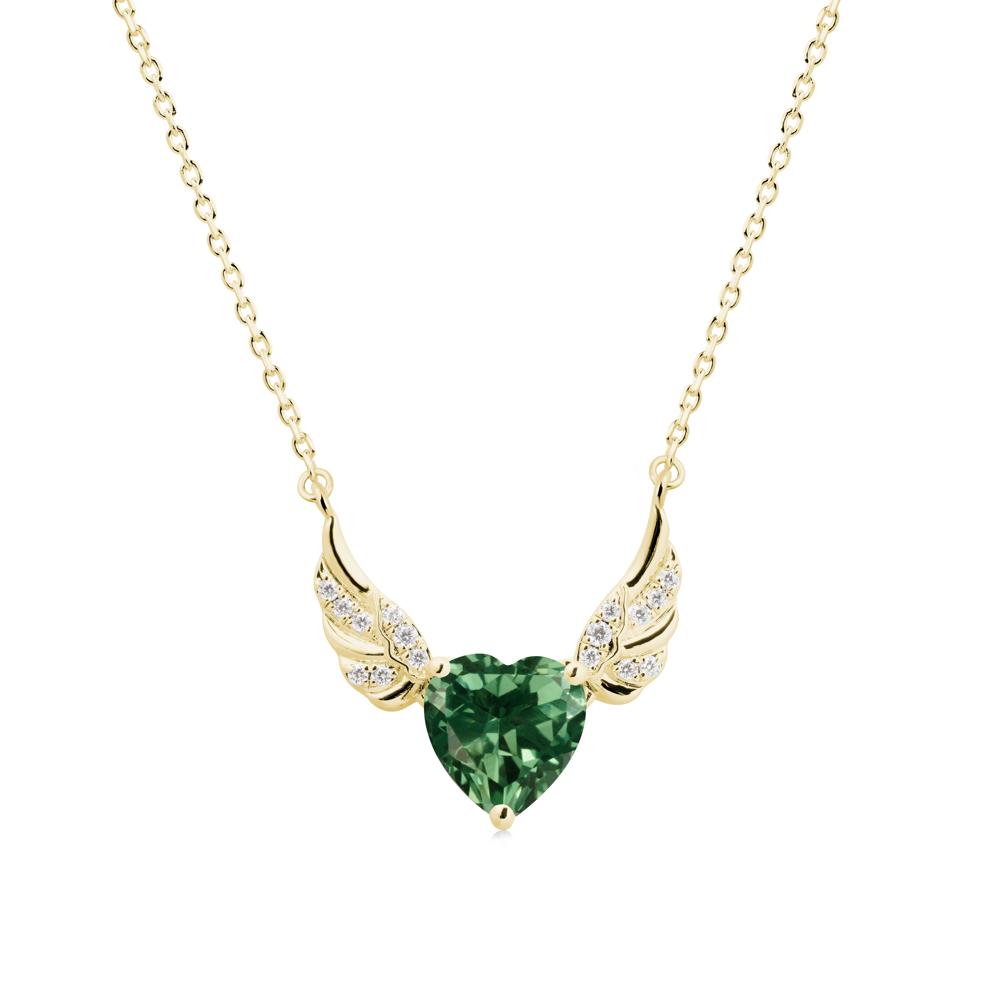 Angel Wing Heart Shaped Green Sapphire Necklace - LUO Jewelry #metal_18k yellow gold