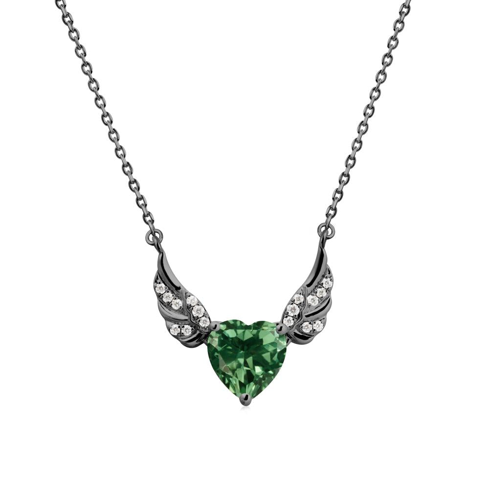 Angel Wing Heart Shaped Green Sapphire Necklace - LUO Jewelry #metal_black finish sterling silver