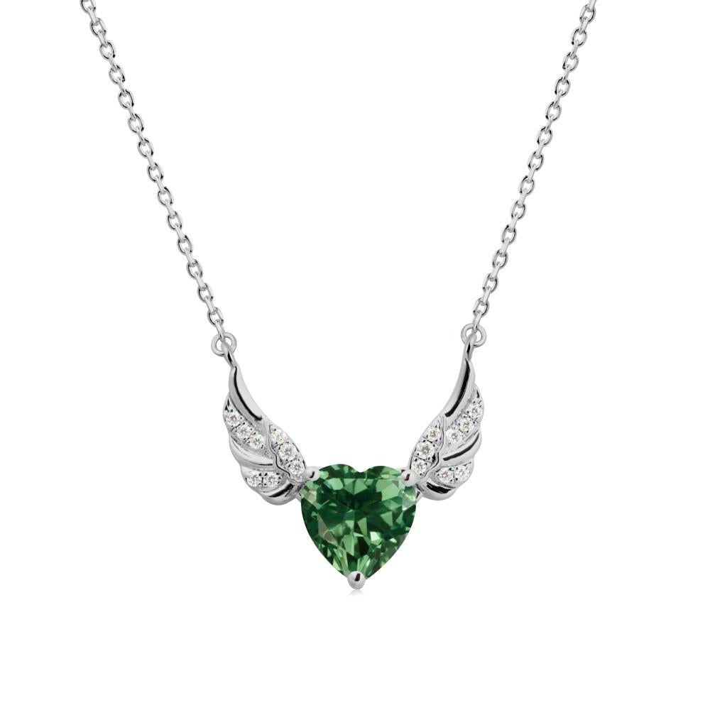 Angel Wing Heart Shaped Green Sapphire Necklace - LUO Jewelry #metal_platinum