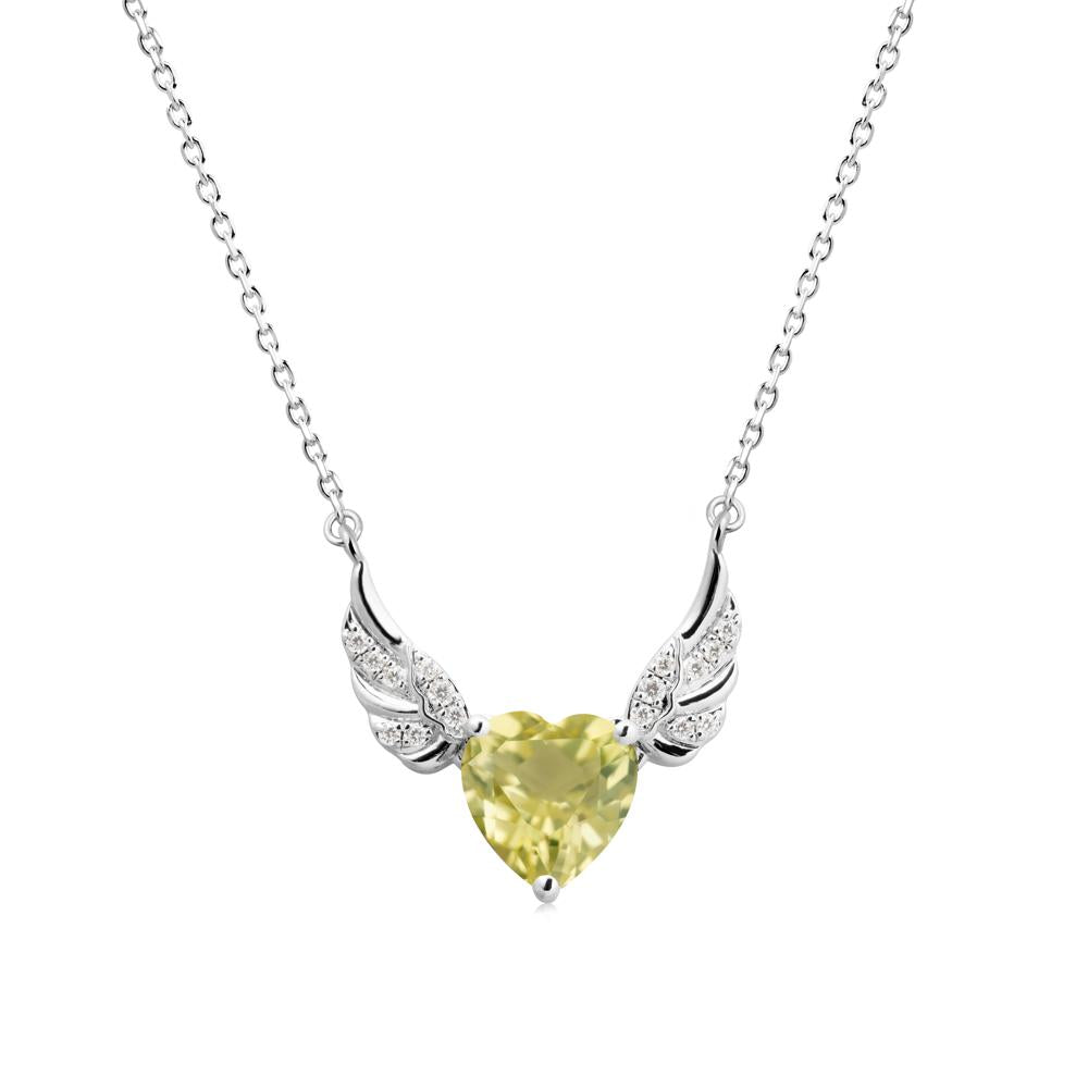 Winged Heart Shaped Lemon Quartz Pendant - LUO Jewelry #metal_14k white gold