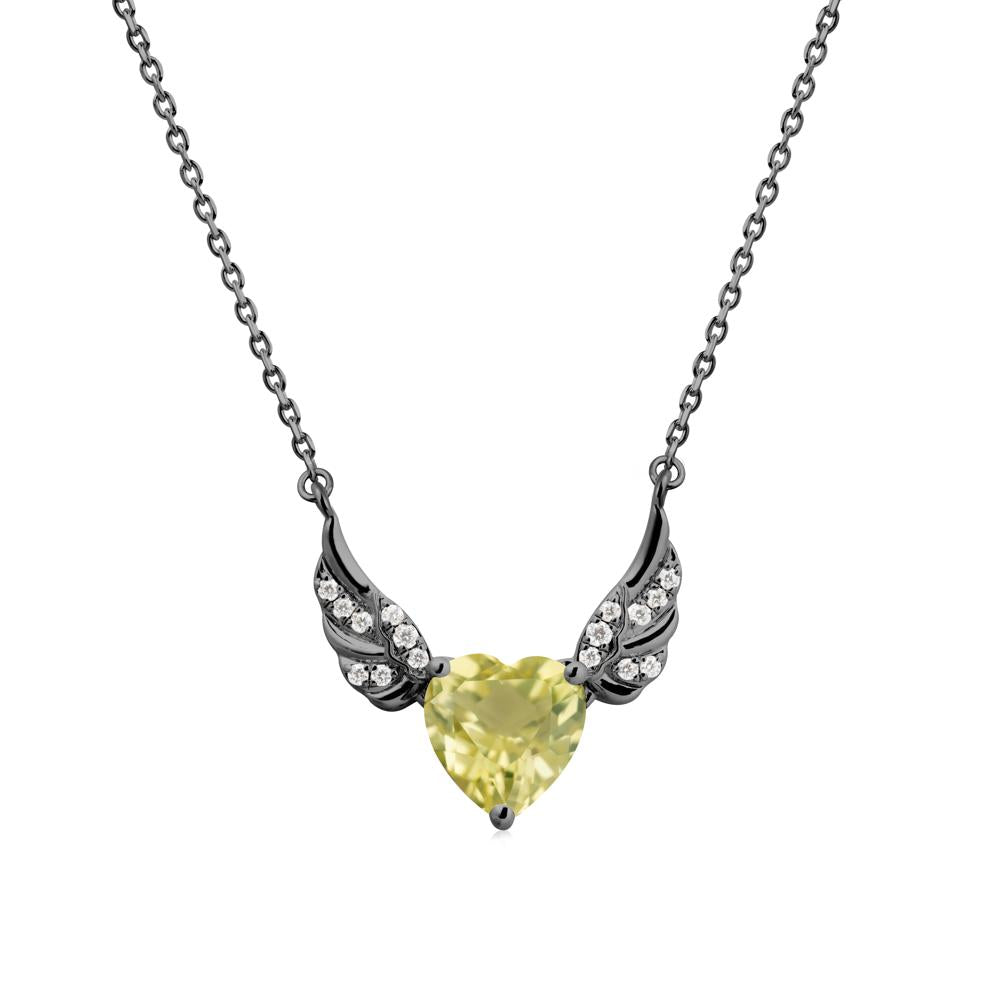 Winged Heart Shaped Lemon Quartz Pendant - LUO Jewelry #metal_black finish sterling silver