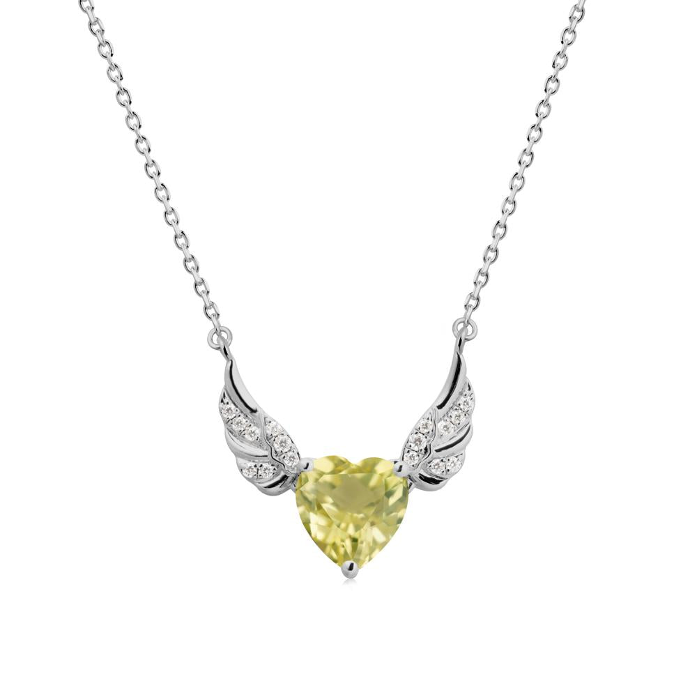 Winged Heart Shaped Lemon Quartz Pendant - LUO Jewelry #metal_platinum