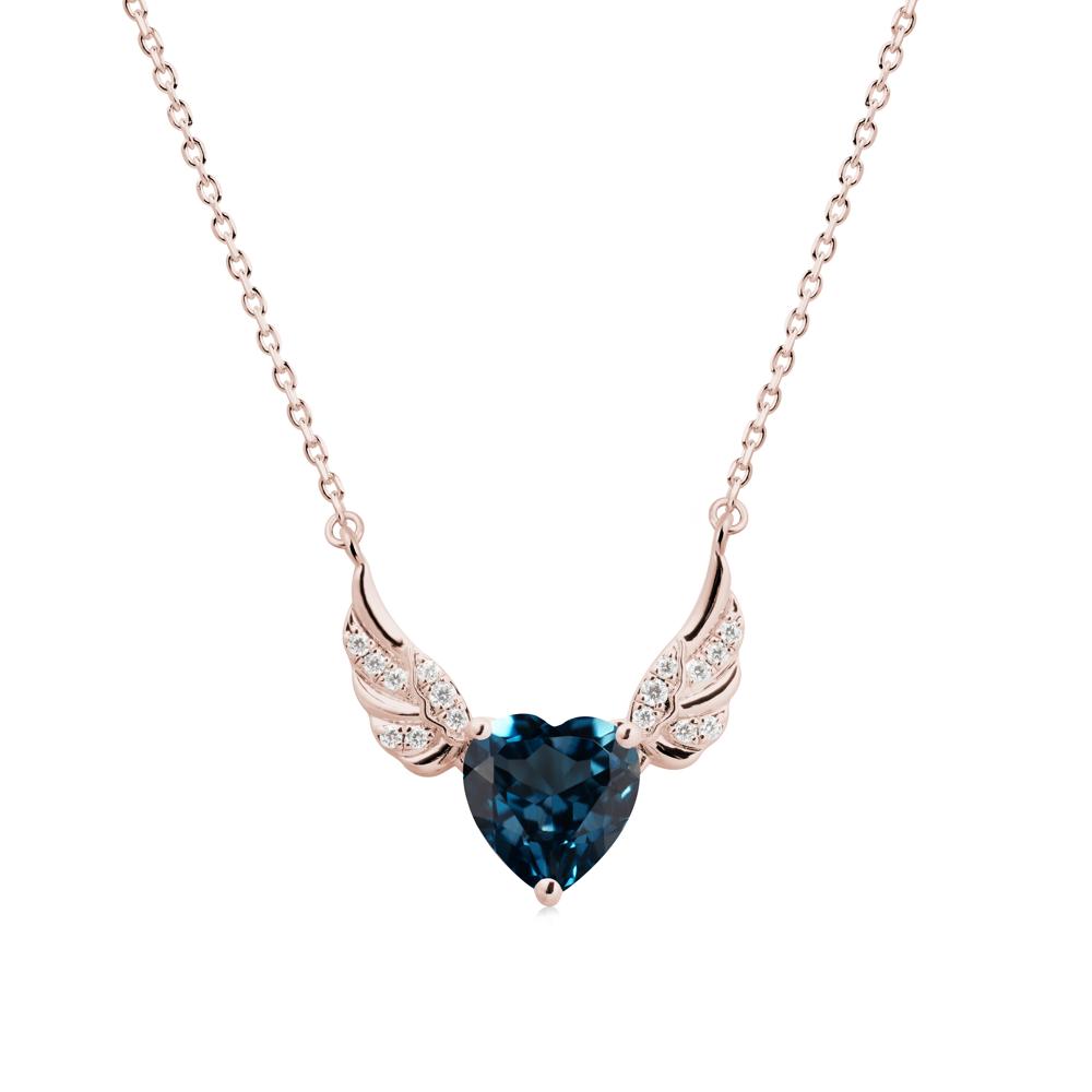 Angel Wing Heart Shaped London Blue Topaz Necklace - LUO Jewelry #metal_14k rose gold