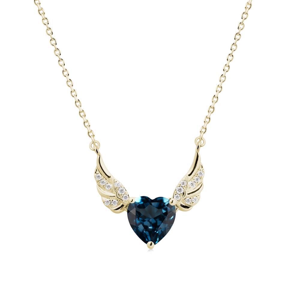 Angel Wing Heart Shaped London Blue Topaz Necklace - LUO Jewelry #metal_14k yellow gold