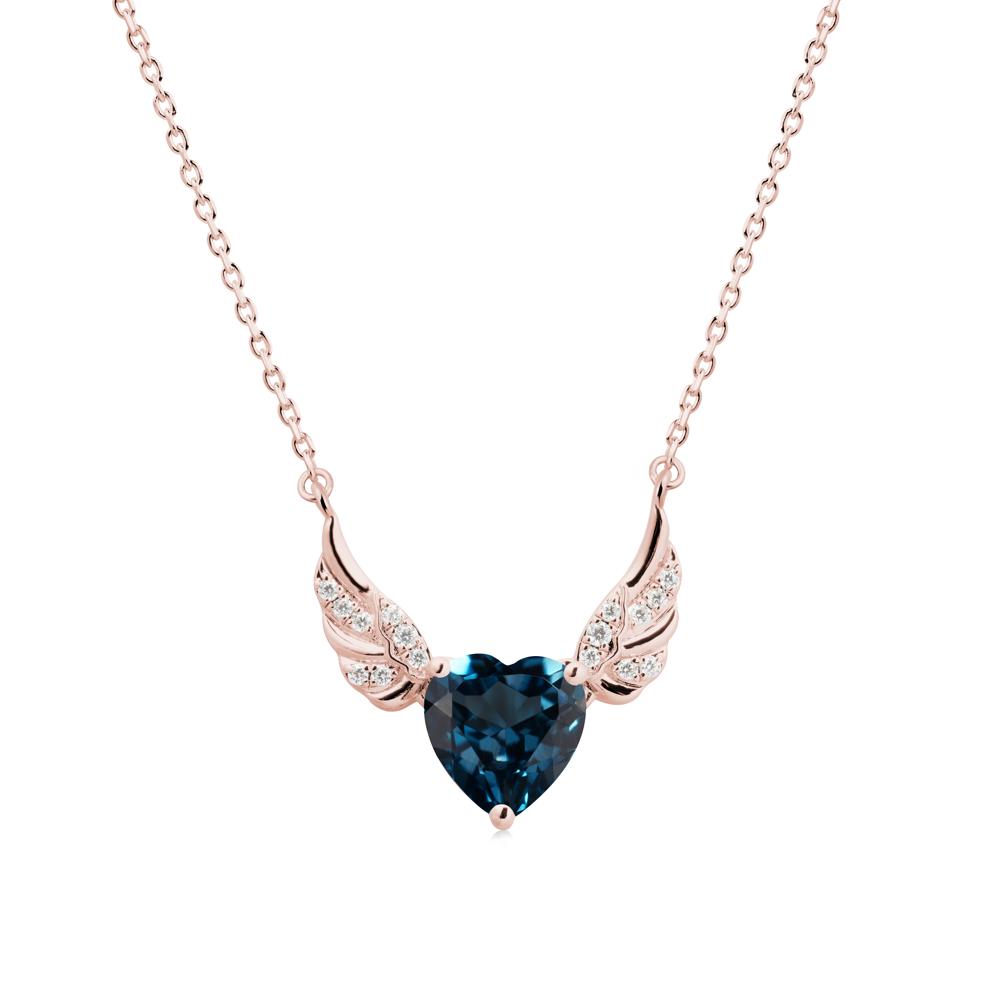 Angel Wing Heart Shaped London Blue Topaz Necklace - LUO Jewelry #metal_18k rose gold