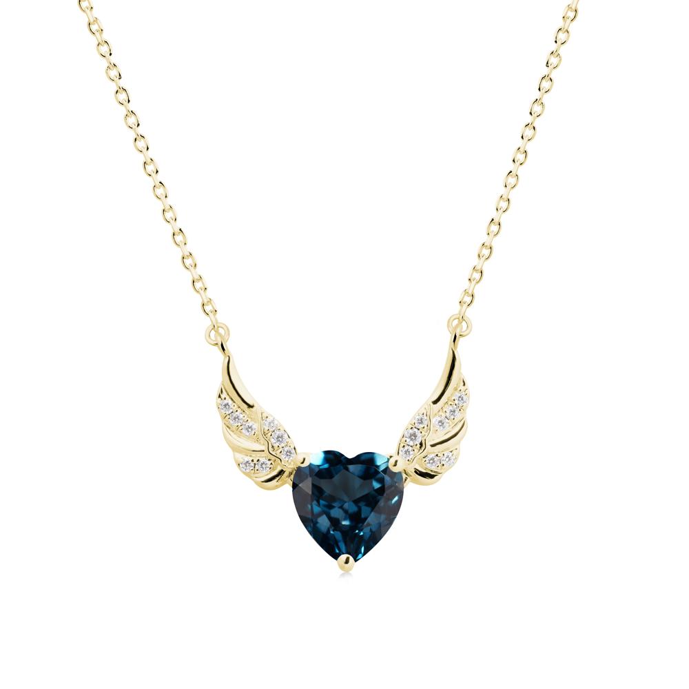 Angel Wing Heart Shaped London Blue Topaz Necklace - LUO Jewelry #metal_18k yellow gold
