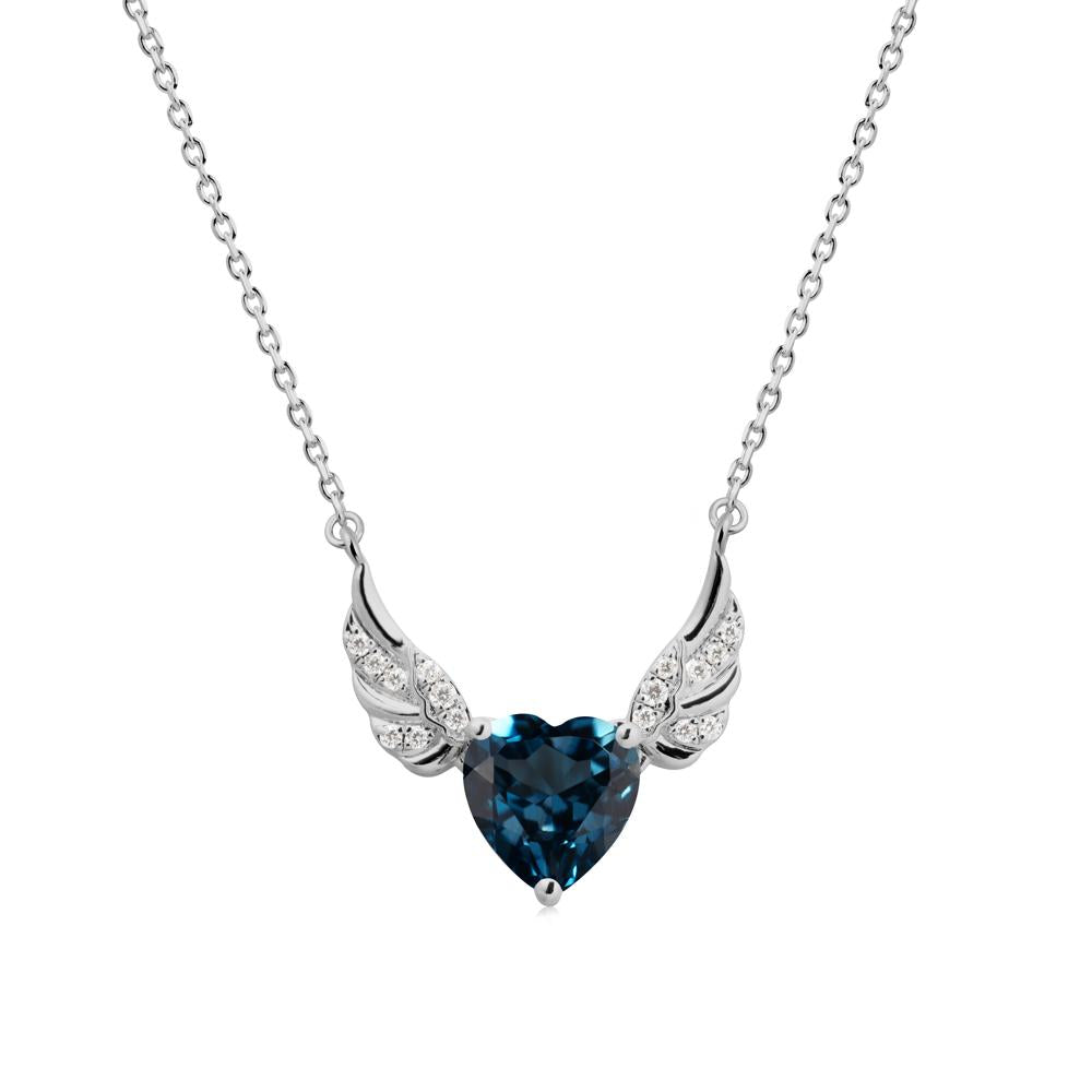 Angel Wing Heart Shaped London Blue Topaz Necklace - LUO Jewelry #metal_platinum