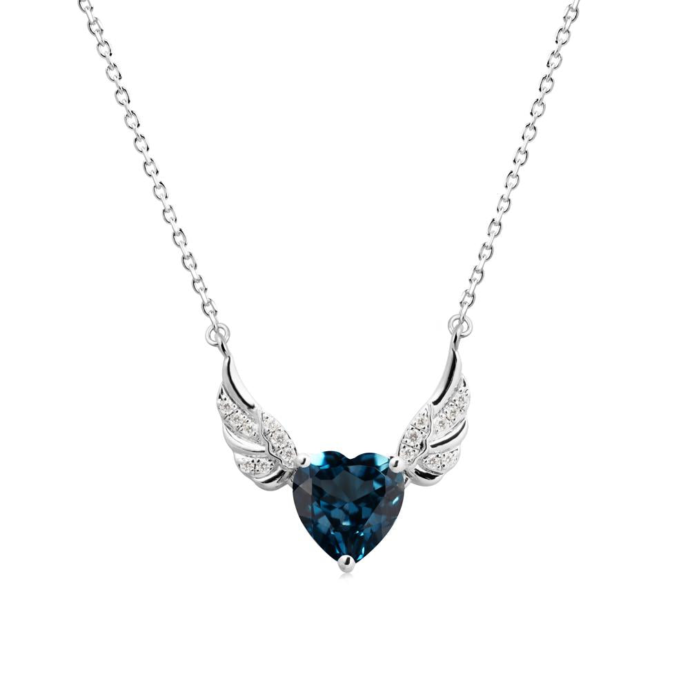 Angel Wing Heart Shaped London Blue Topaz Necklace - LUO Jewelry #metal_sterling silver