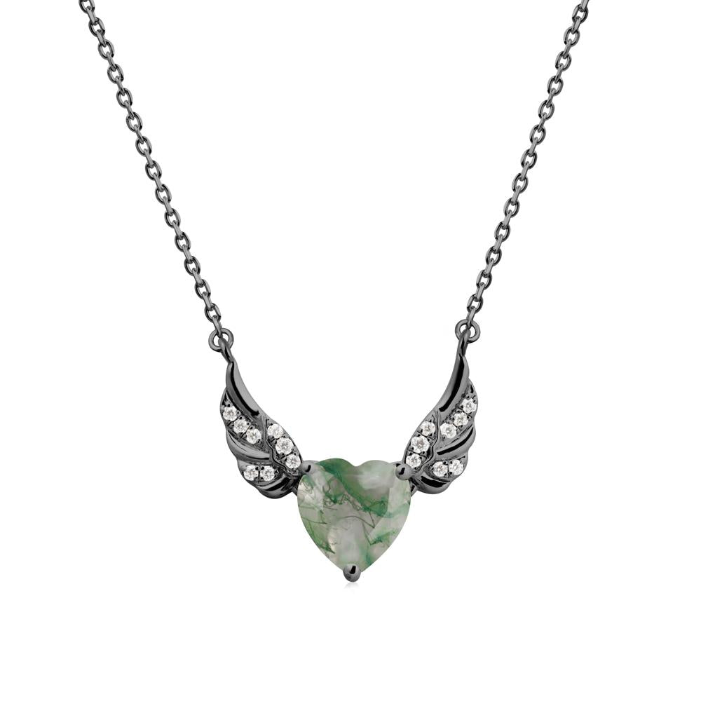 Winged Heart Shaped Moss Agate Pendant - LUO Jewelry #metal_black finish sterling silver