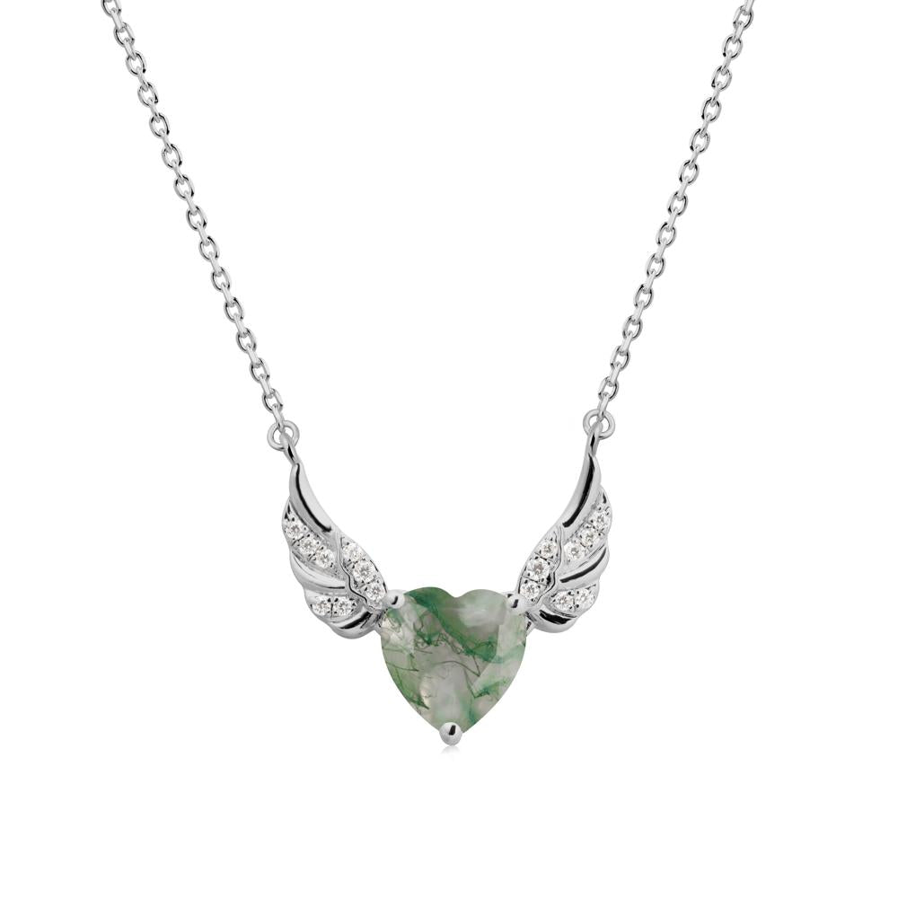 Winged Heart Shaped Moss Agate Pendant - LUO Jewelry #metal_platinum