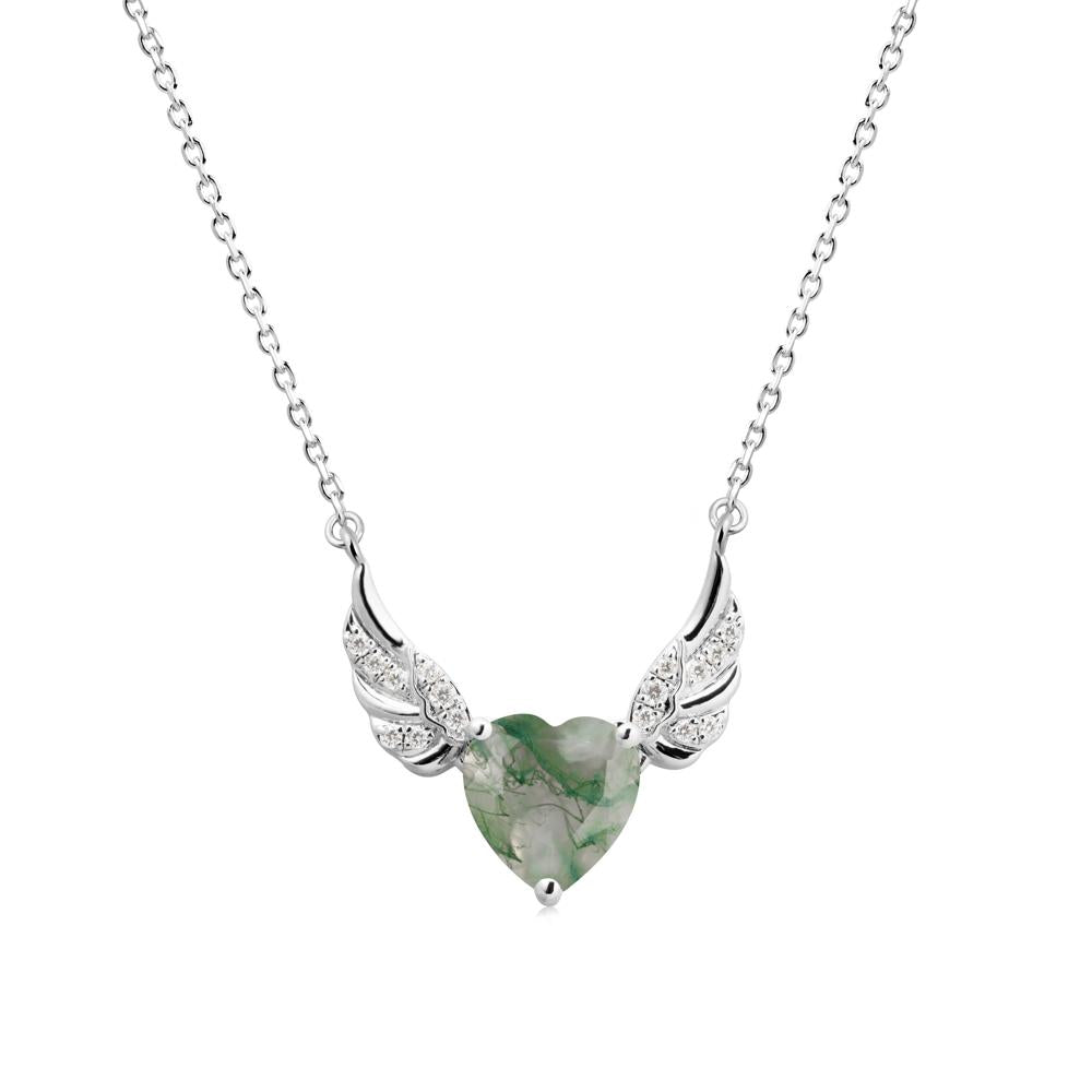 Winged Heart Shaped Moss Agate Pendant - LUO Jewelry #metal_sterling silver