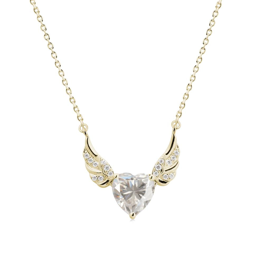 Angel Wing Heart Shaped Moissanite Necklace - LUO Jewelry #metal_14k yellow gold