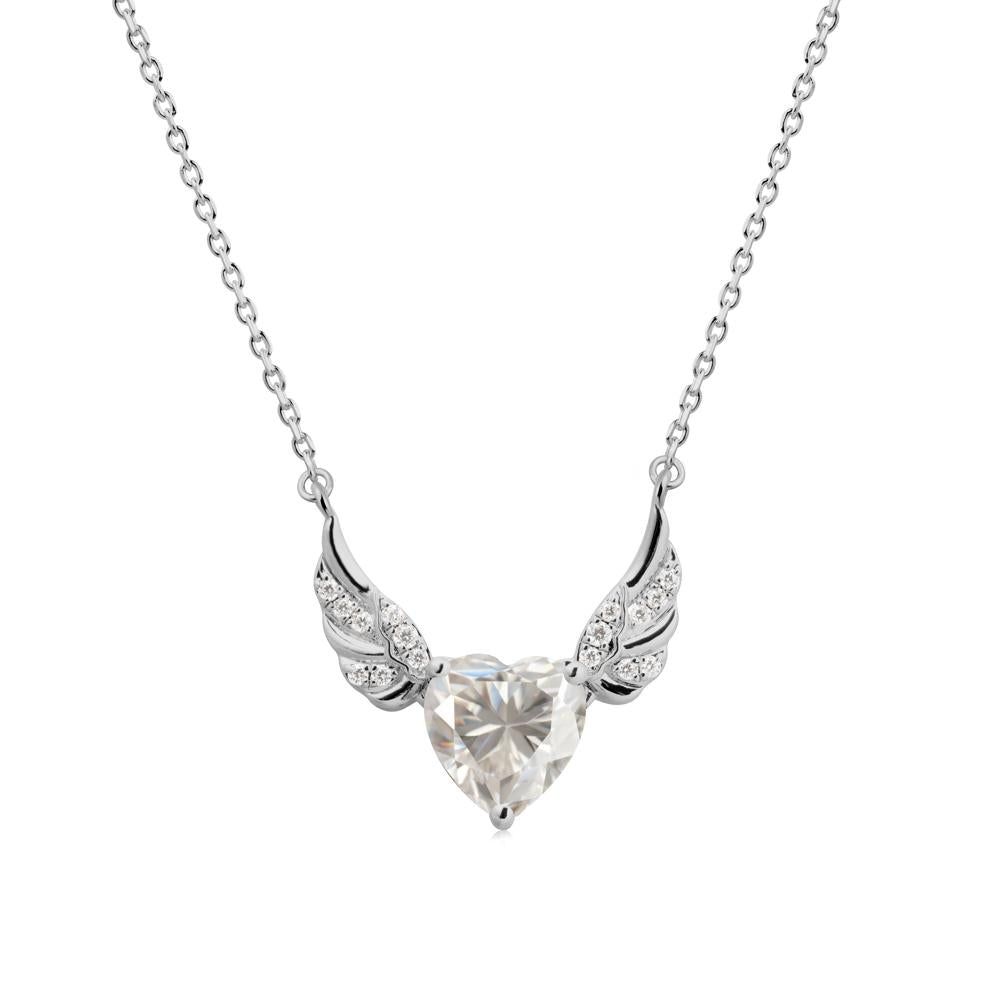 Angel Wing Heart Shaped Moissanite Necklace - LUO Jewelry #metal_platinum