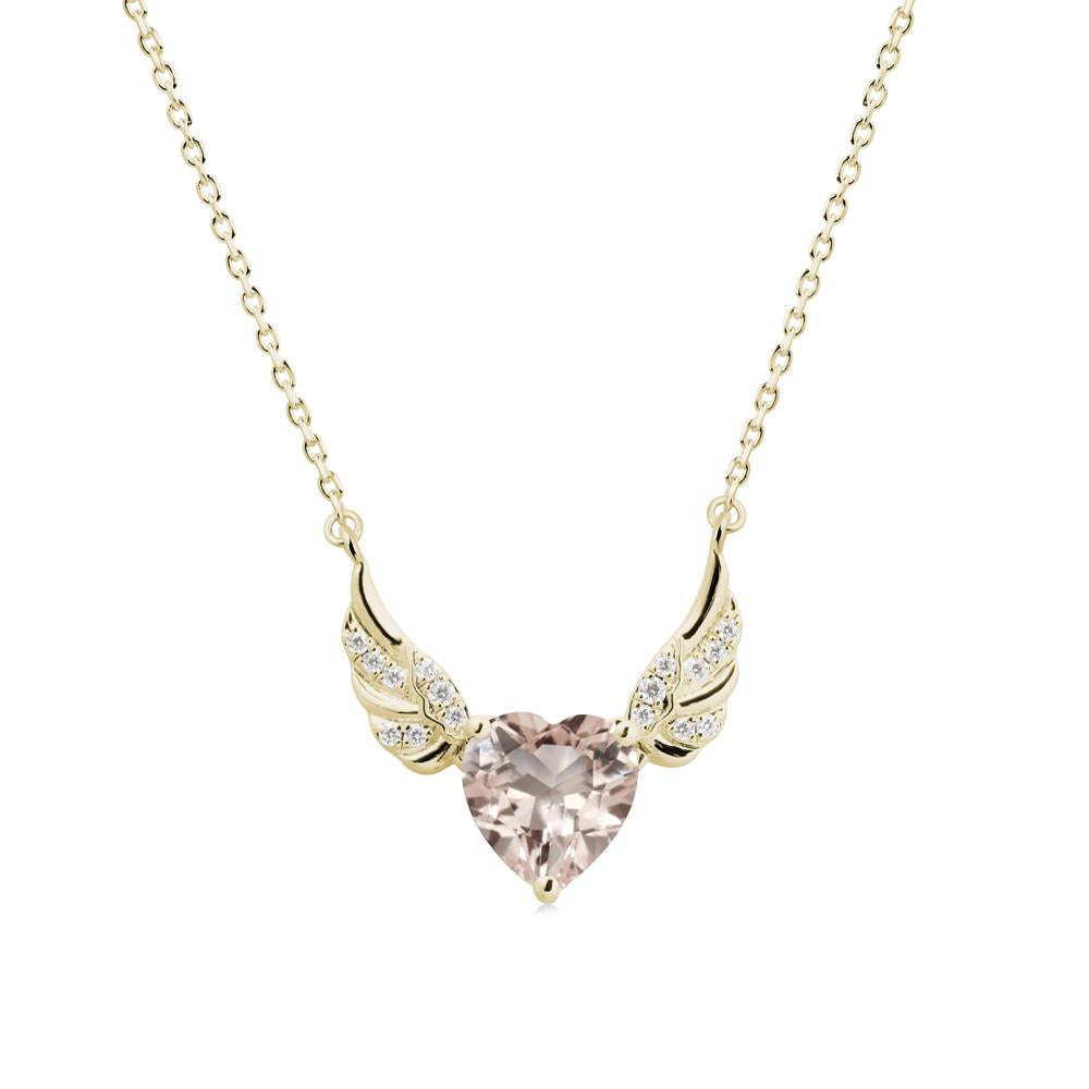 Winged Heart Shaped Morganite Pendant - LUO Jewelry #metal_14k yellow gold