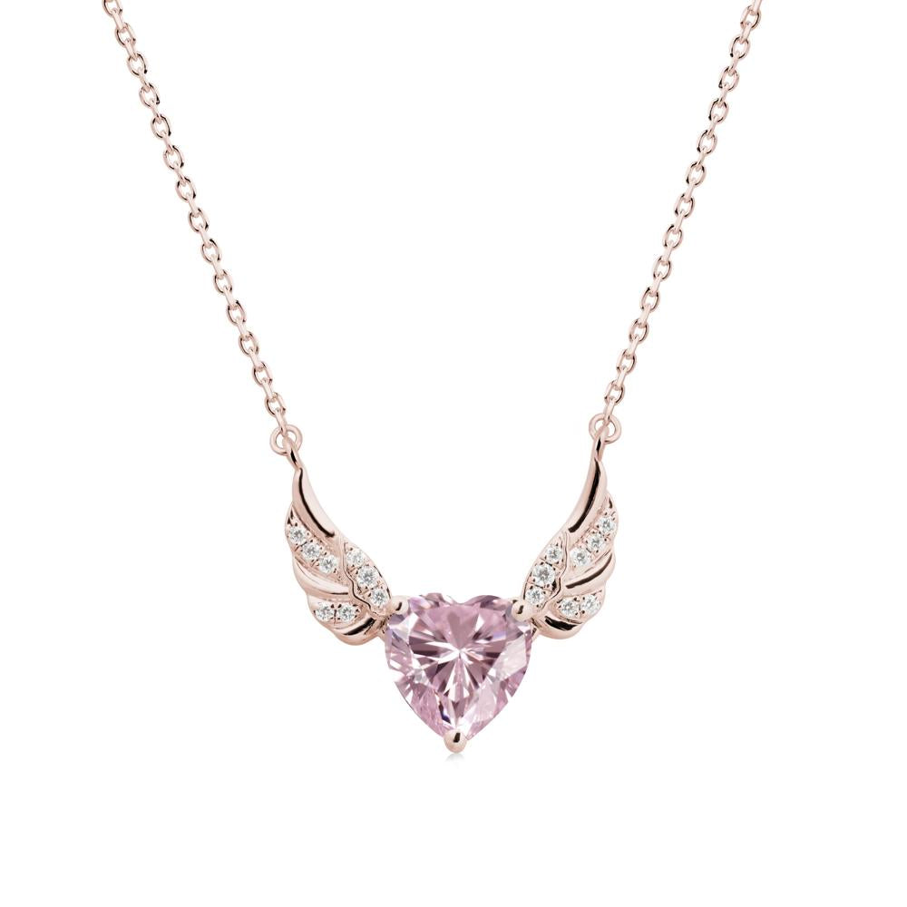 Angel Wing Heart Shaped Pink Cubic Zirconia Necklace - LUO Jewelry #metal_14k rose gold