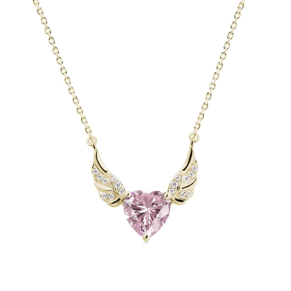 Angel Wing Heart Shaped Pink Cubic Zirconia Necklace - LUO Jewelry #metal_14k yellow gold