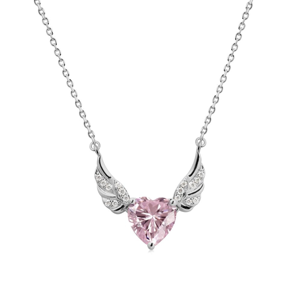 Angel Wing Heart Shaped Pink Cubic Zirconia Necklace - LUO Jewelry #metal_platinum