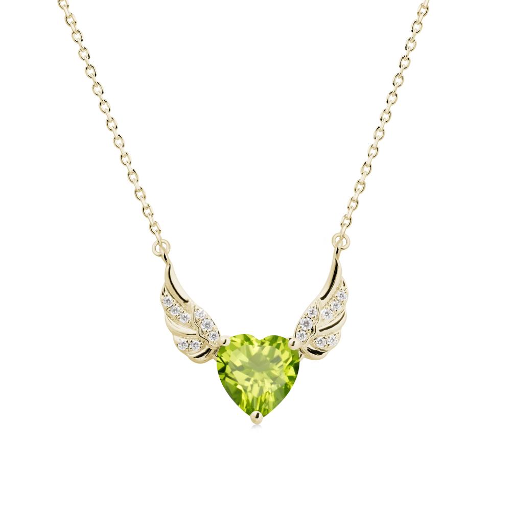Winged Heart Shaped Peridot Pendant - LUO Jewelry #metal_14k yellow gold
