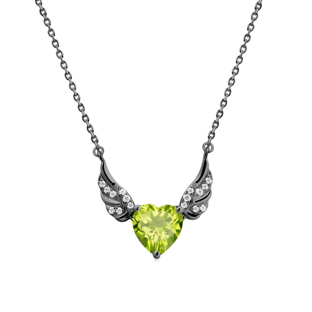 Winged Heart Shaped Peridot Pendant - LUO Jewelry #metal_black finish sterling silver