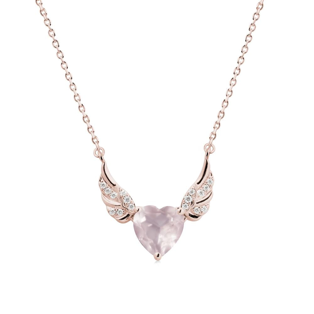 Angel Wing Heart Shaped Rose Quartz Necklace - LUO Jewelry #metal_14k rose gold