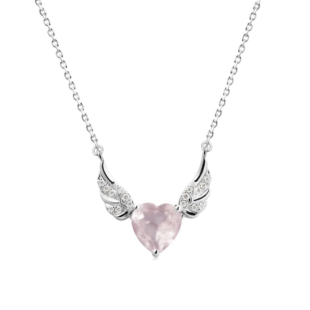 Angel Wing Heart Shaped Rose Quartz Necklace - LUO Jewelry #metal_14k white gold