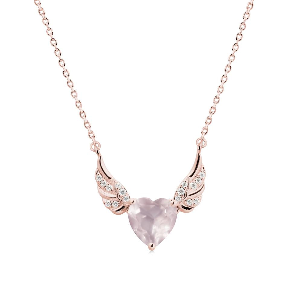Angel Wing Heart Shaped Rose Quartz Necklace - LUO Jewelry #metal_18k rose gold