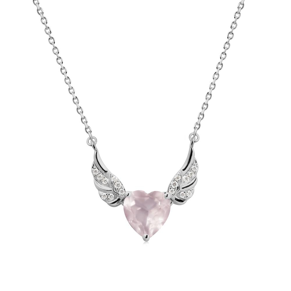 Angel Wing Heart Shaped Rose Quartz Necklace - LUO Jewelry #metal_platinum