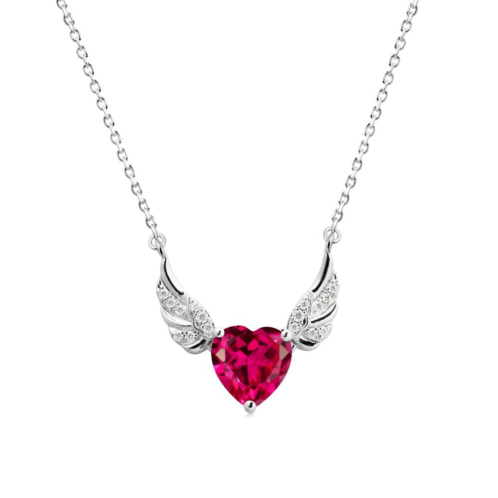 Winged Heart Shaped Ruby Pendant - LUO Jewelry #metal_14k white gold