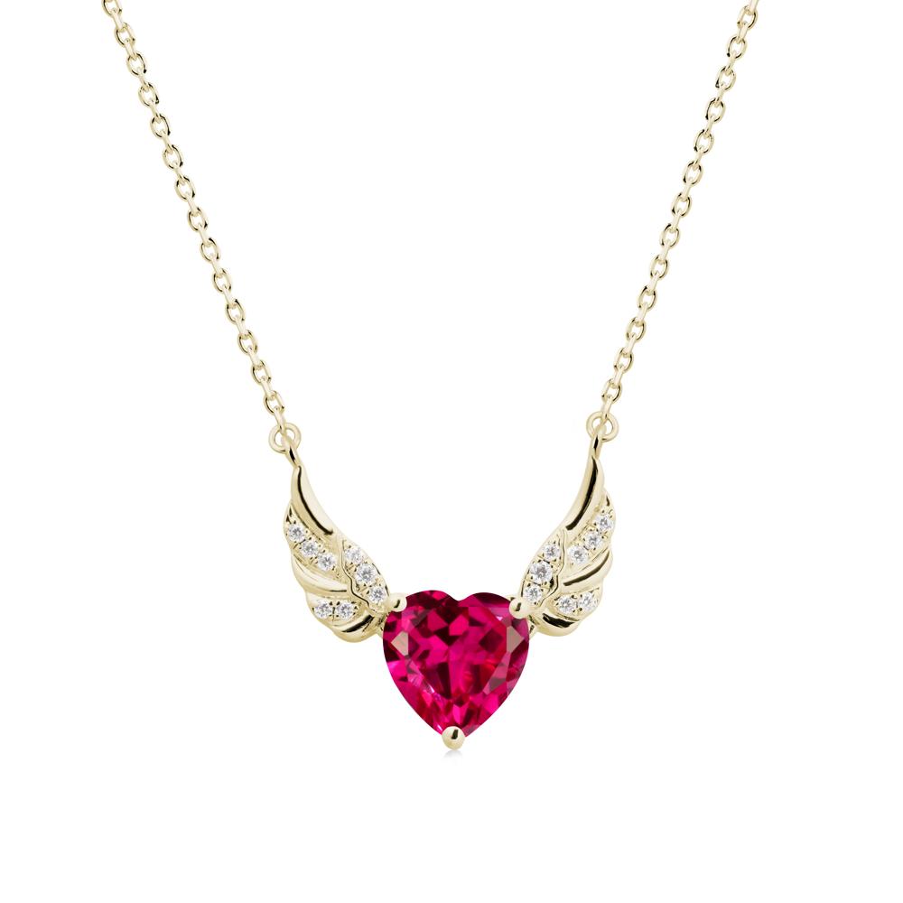 Winged Heart Shaped Ruby Pendant - LUO Jewelry #metal_14k yellow gold