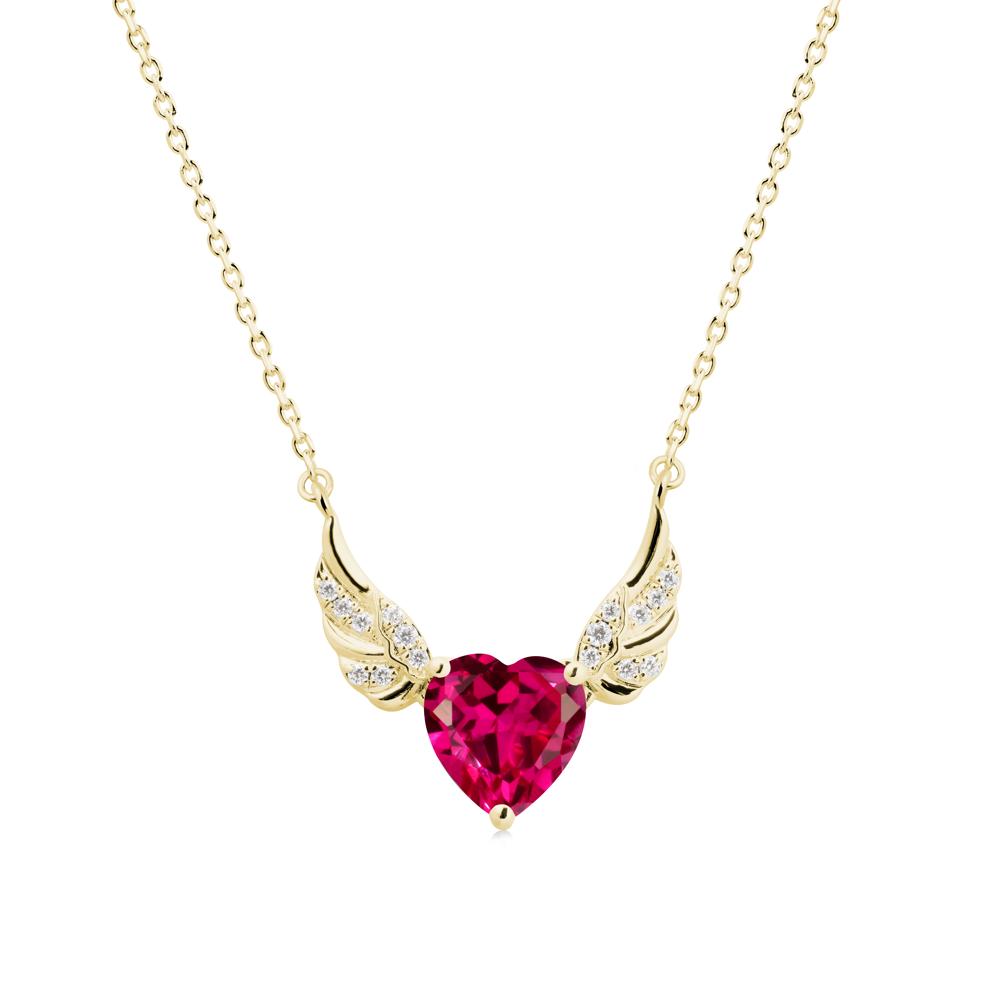 Winged Heart Shaped Ruby Pendant - LUO Jewelry #metal_18k yellow gold