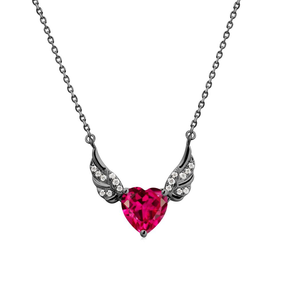 Winged Heart Shaped Ruby Pendant - LUO Jewelry #metal_black finish sterling silver